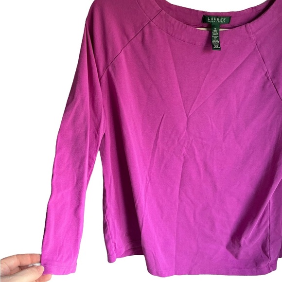 Lauren Ralph Lauren Blouse Women's Size 1X Fuchsia Pink Boat Neck Knit Pullover - Picture 2 of 4